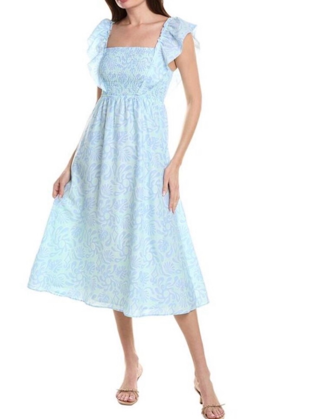 New nwt Sail to Sable Smocked Silk-Blend A-Line Dress silk cotton blend M